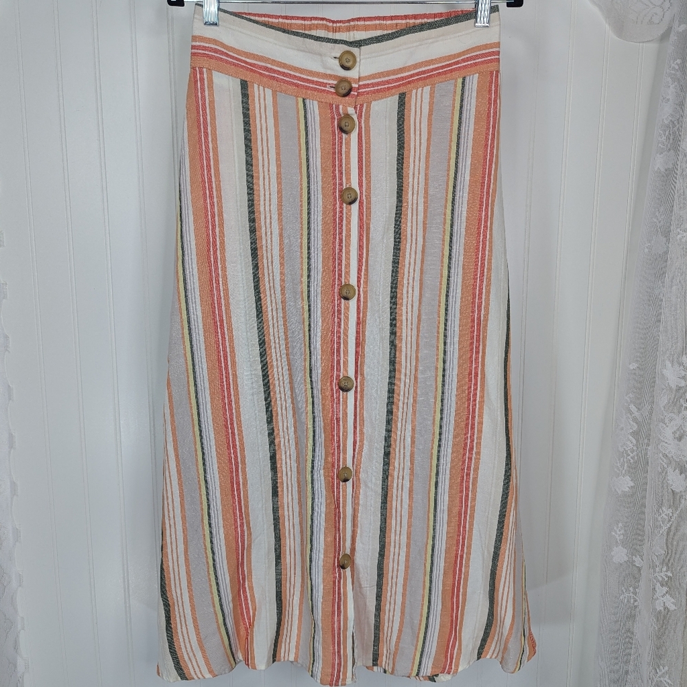 A NEW DAY Linen Blend Striped Midi Skirt Sz M - Picture 2 of 9
